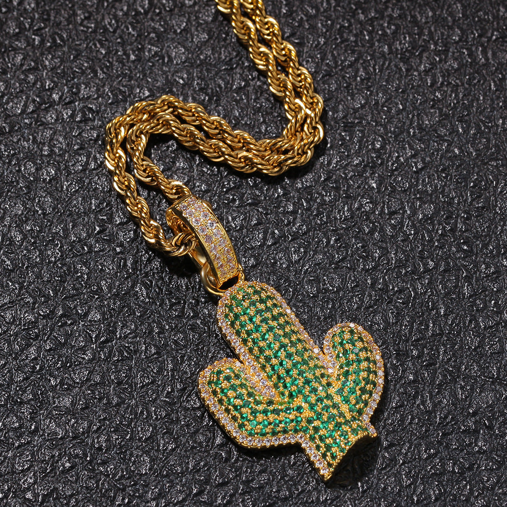 Hip-hop solid cactus zircon-encrusted pendant