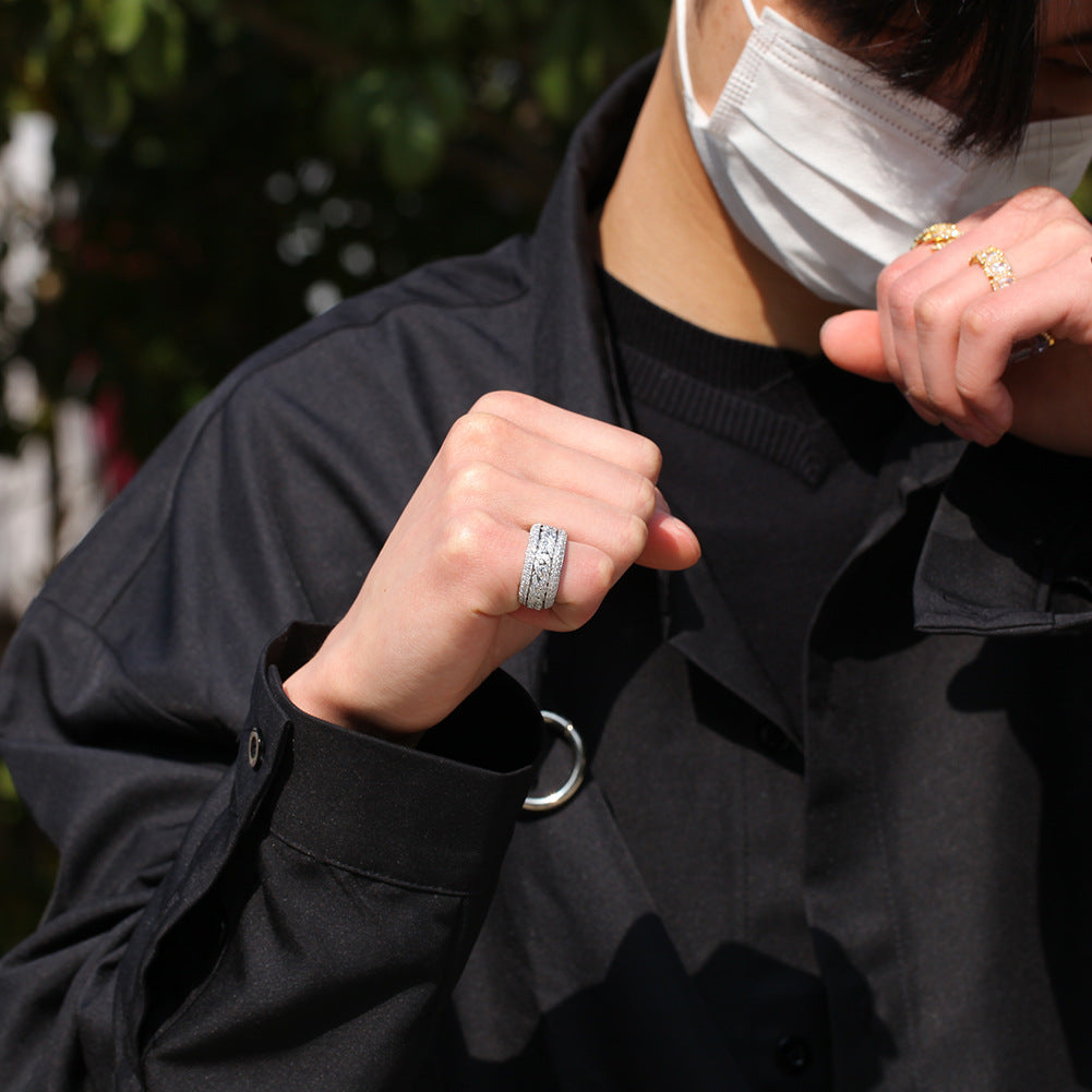 Hip-hop style zircon rotating Cuban ring