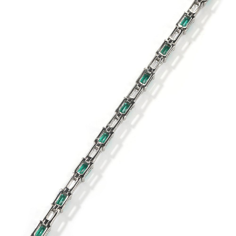 Hip-hop zircon-encrusted emerald color-matching tennis chain