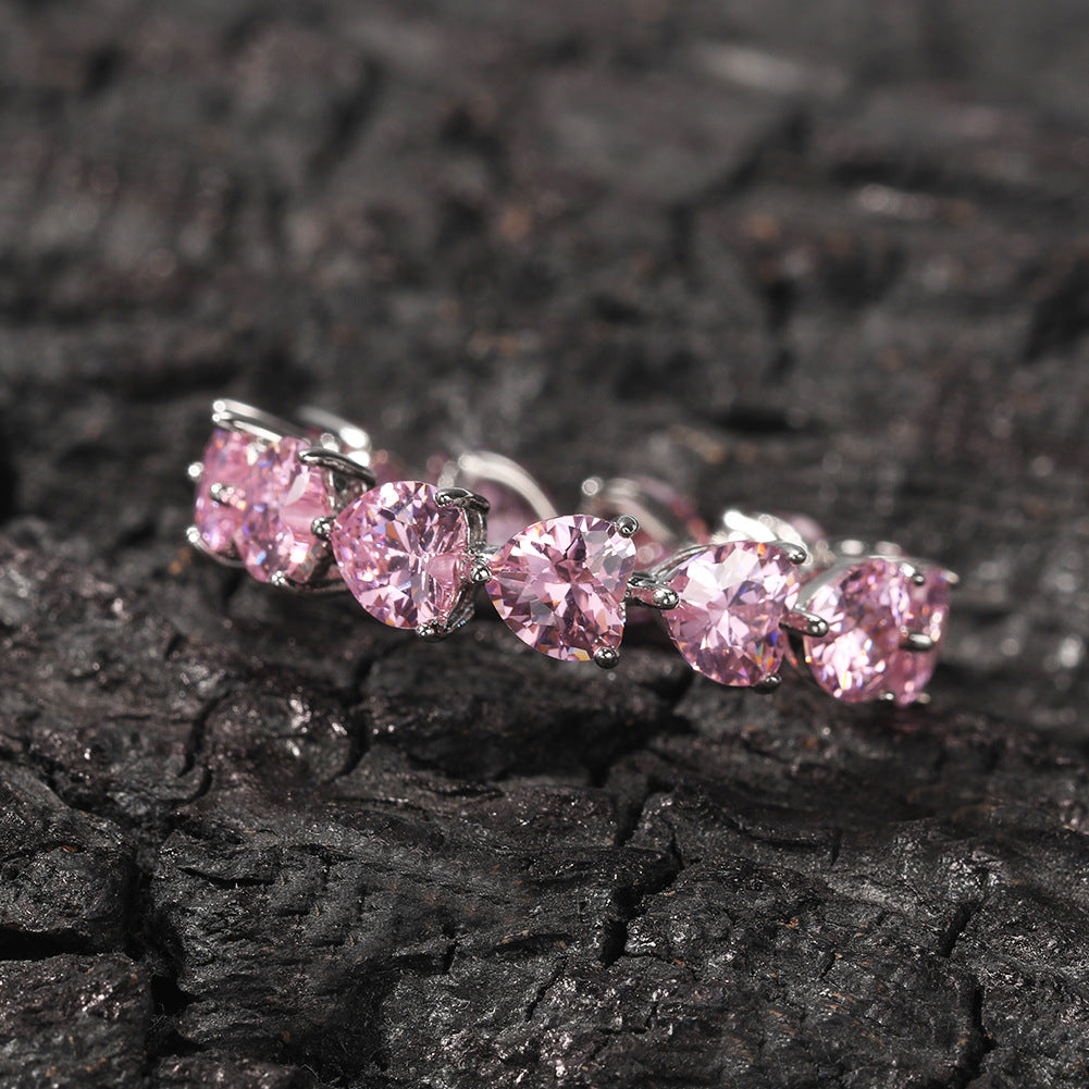 Hip-hop single-row heart-shaped zircon rings