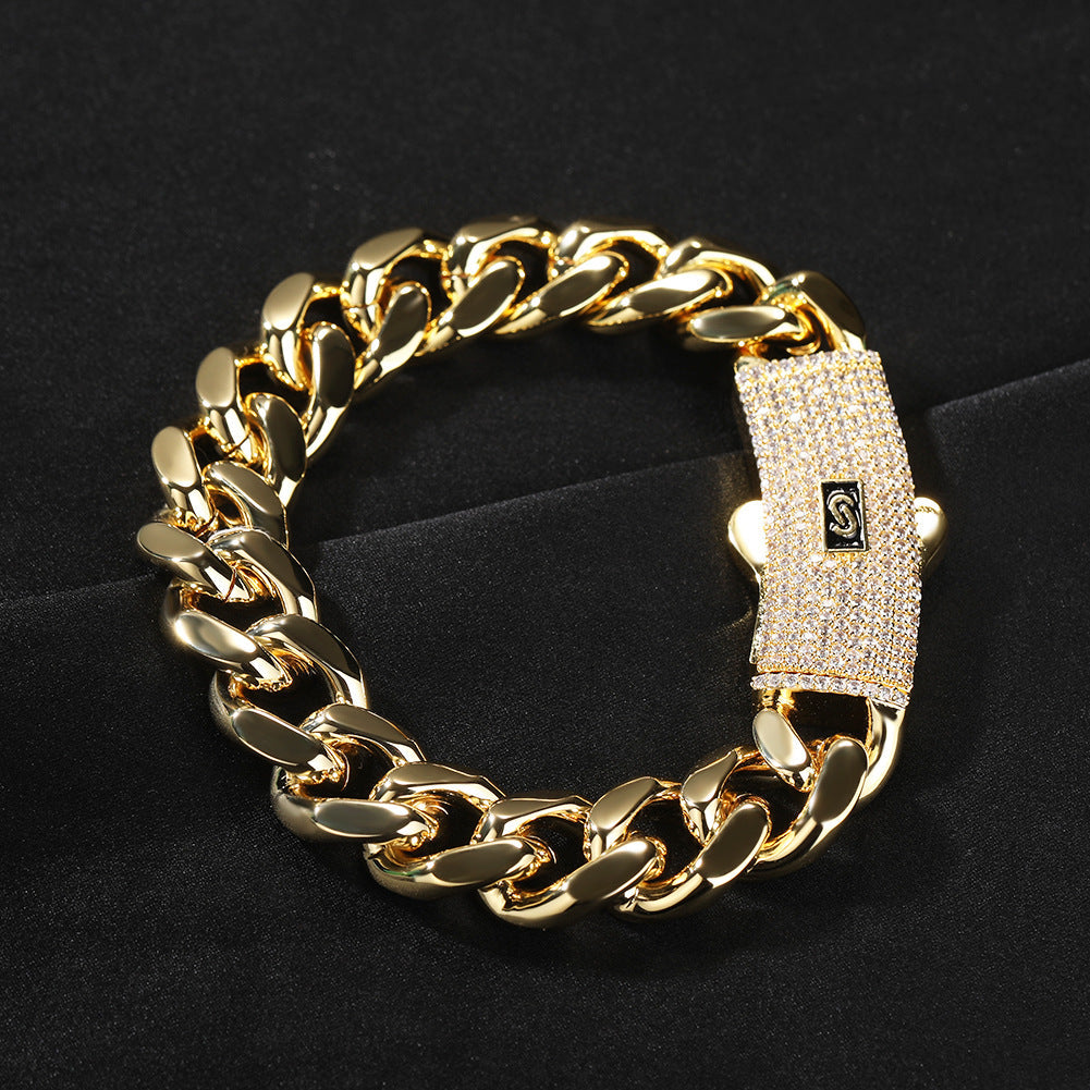 Hip-hop diamond-encrusted clasp smooth Cuban chain
