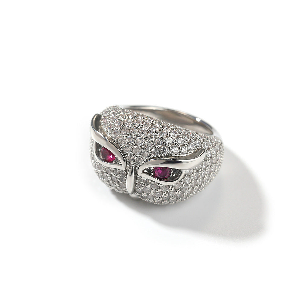 Hip-hop creative owl zircon-encrusted ring