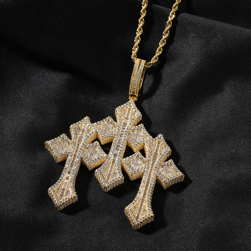 Retro Cross Square Zircon Inlay Necklace