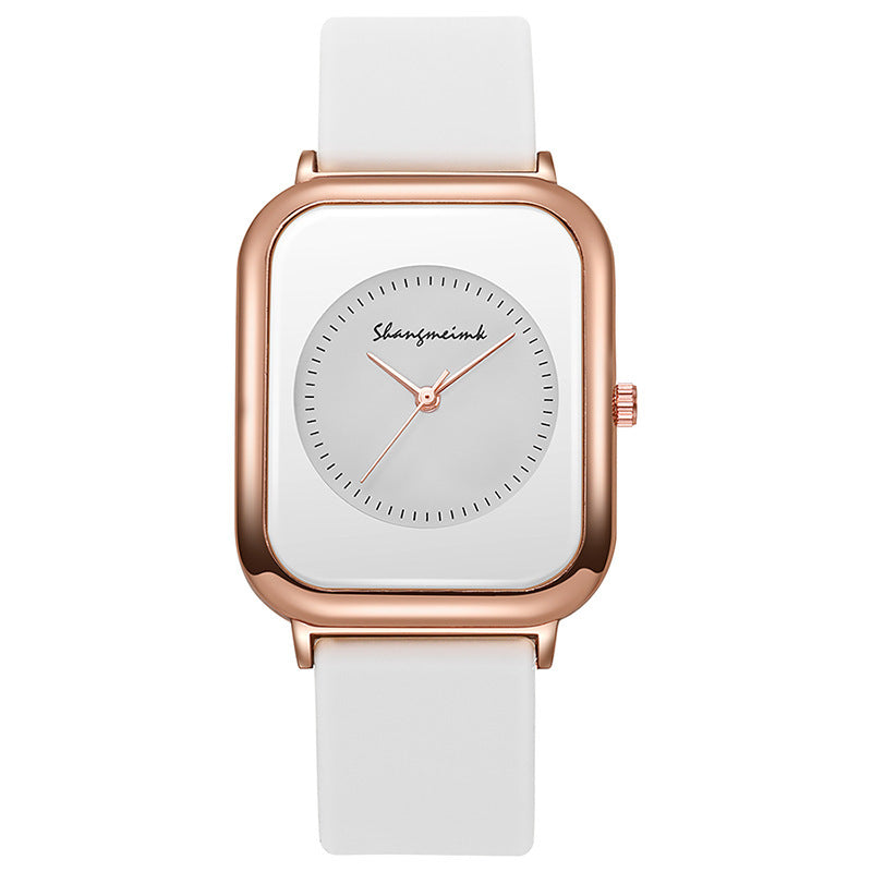Casual square-shaped, elegant quartz silicone strap student watches.
