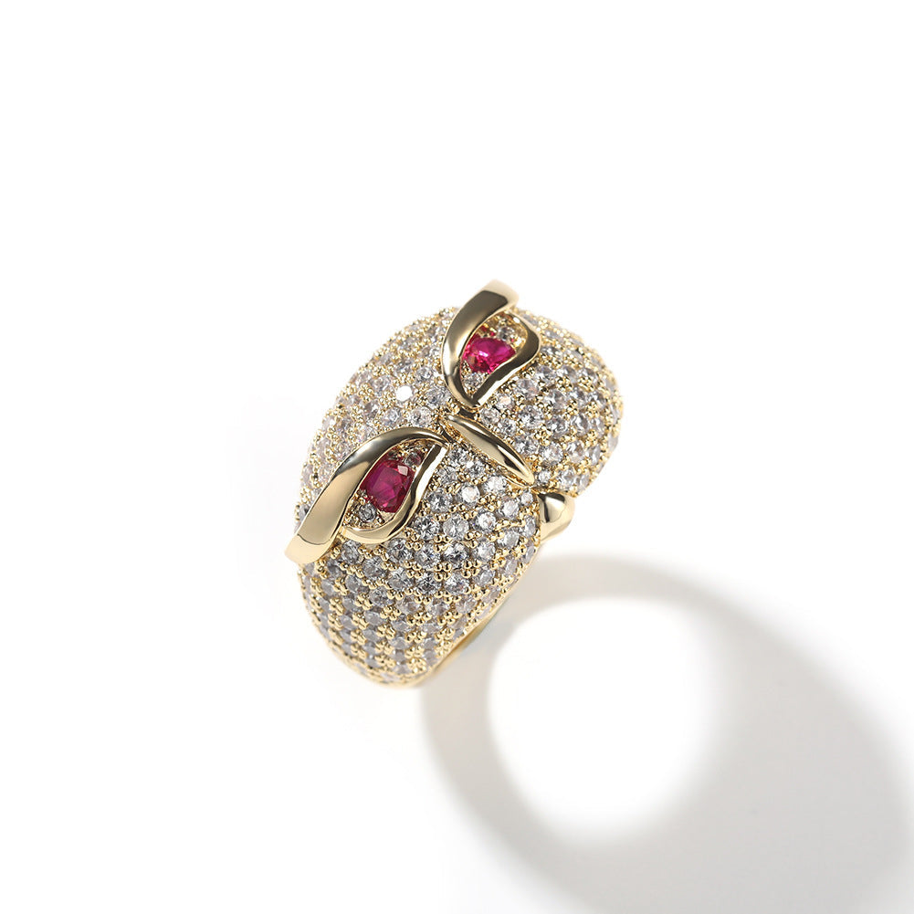 Hip-hop creative owl zircon-encrusted ring