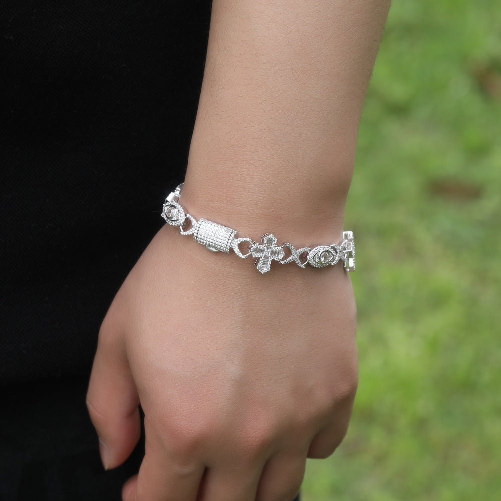 Hip Hop Zirconia Eye Cross Bracelet