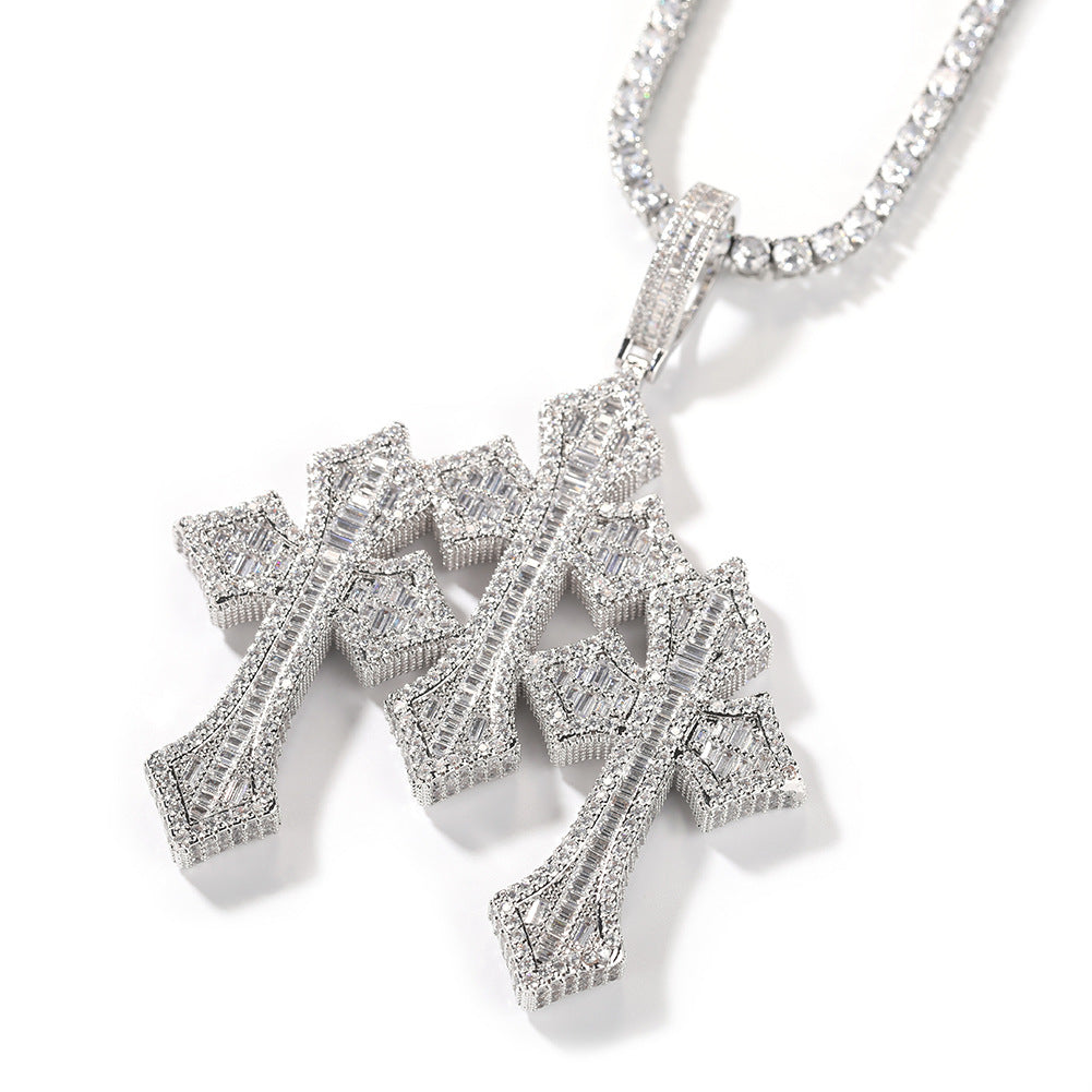 Retro Cross Square Zircon Inlay Necklace