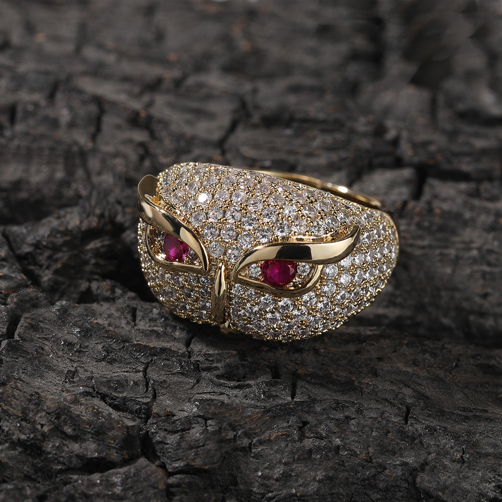 Hip-hop creative owl zircon-encrusted ring