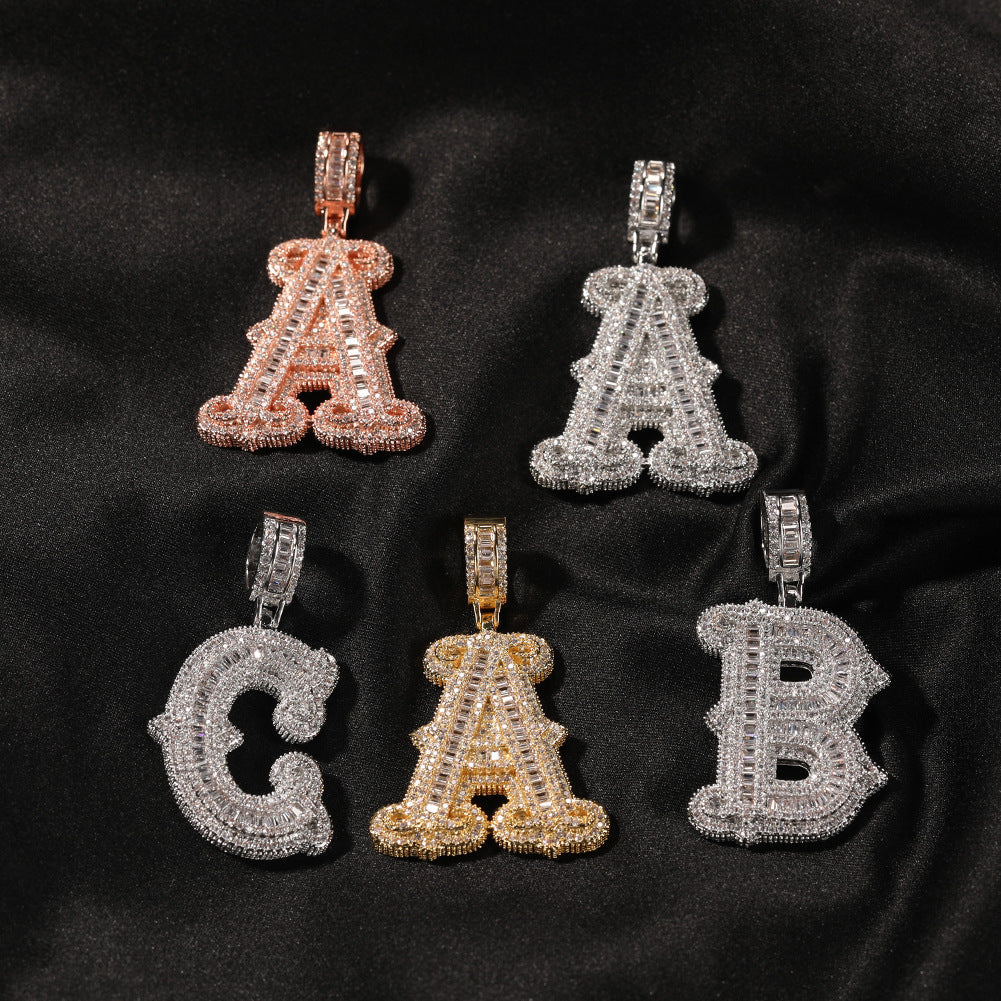 Hip-hop fully diamond-encrusted spiky rock sugar letter necklace