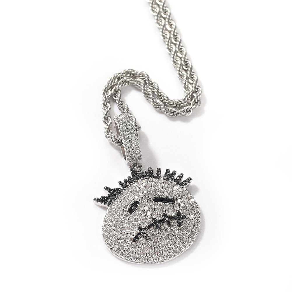 Hip-hop cartoon zircon spiky-head avatar necklace