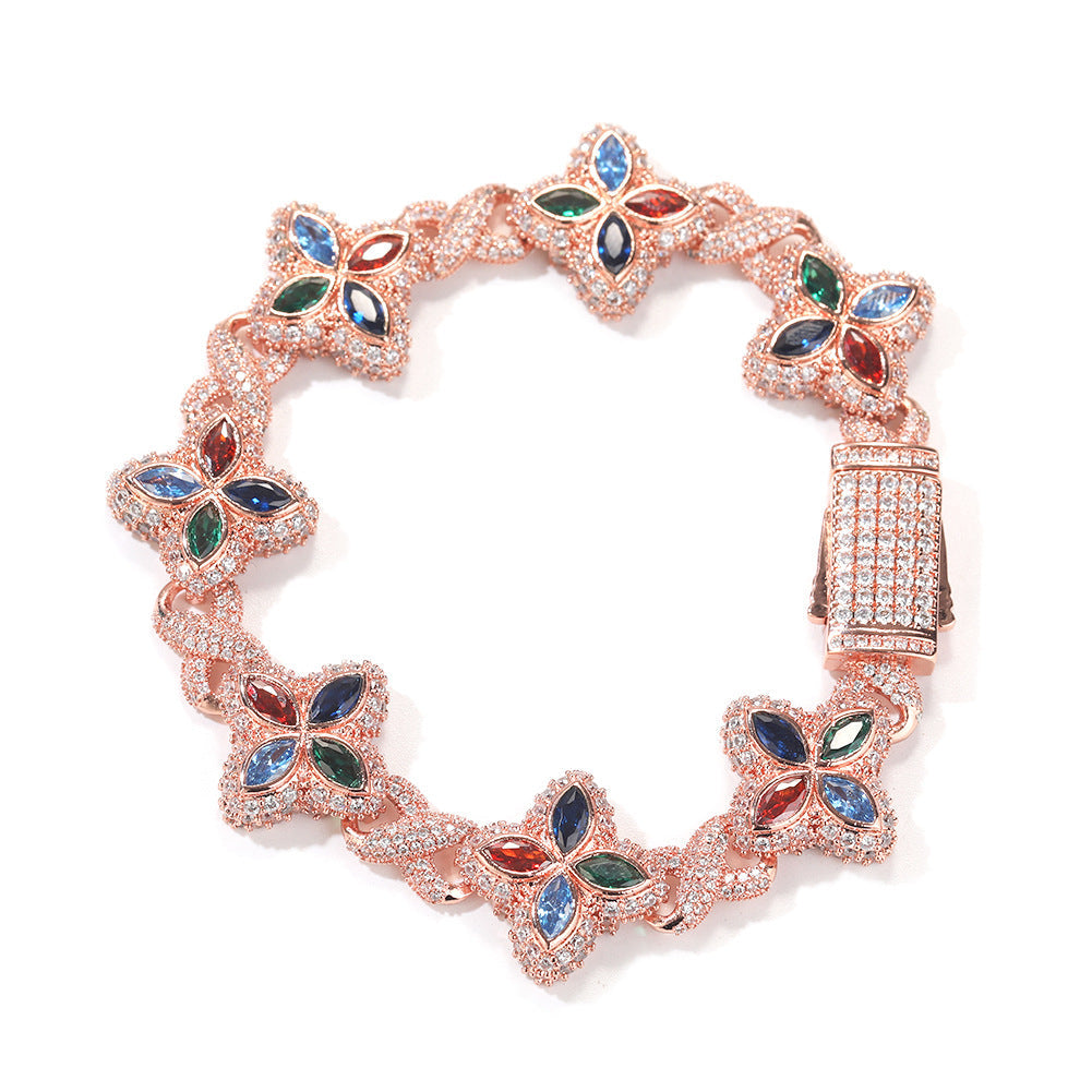 Hip-hop zircon colored infinite four-leaf clover bracelet