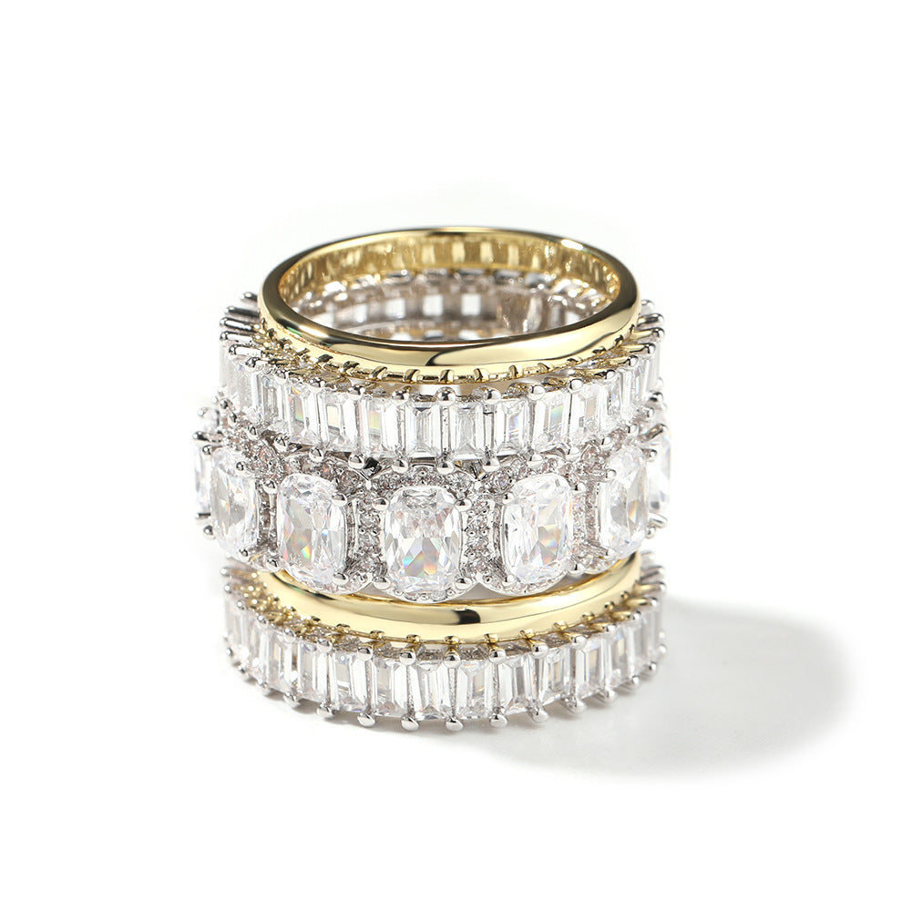 Cool and handsome men's hip-hop diamond-encrusted five-piece ring set