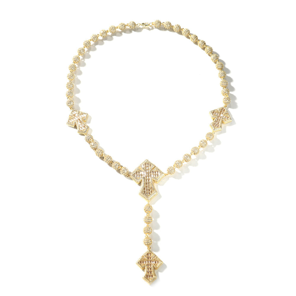 Hip Hop Beaded Zirconia Cross Necklace