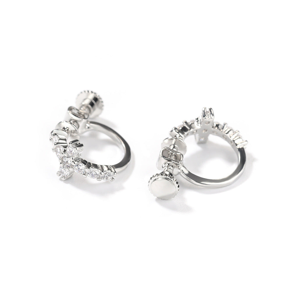 Hip Hop Zircon Black Spiral Clasp Cross Earrings