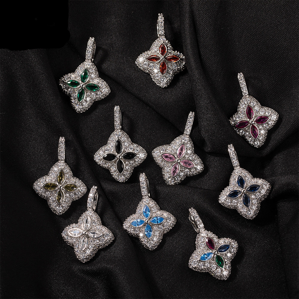 Cubic Zirconia Colorful Four-Leaf Clover Pendant