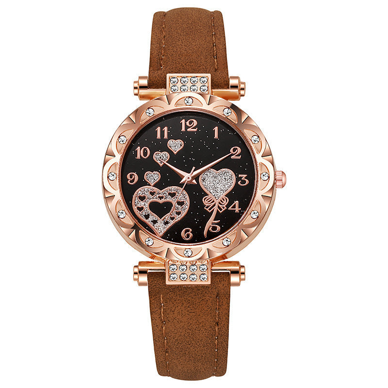 Simple leather strap quartz watch for students