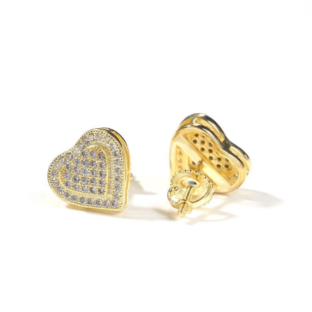Hip Hop diamond-encrusted 925 silver stud earrings