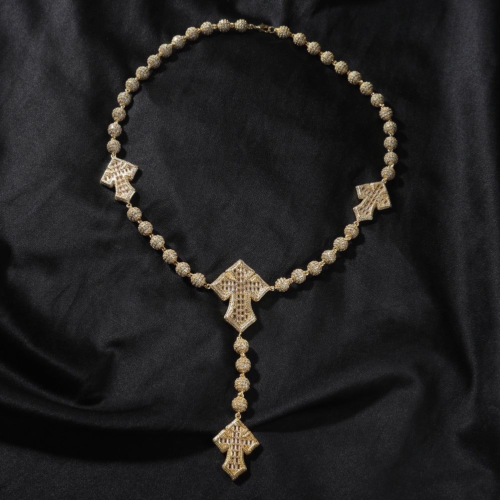 Hip Hop Beaded Zirconia Cross Necklace