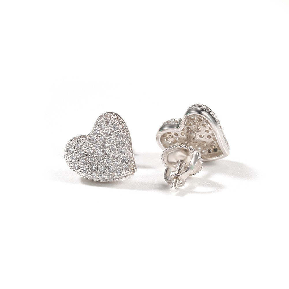 Hip Hop diamond-encrusted 925 silver stud earrings