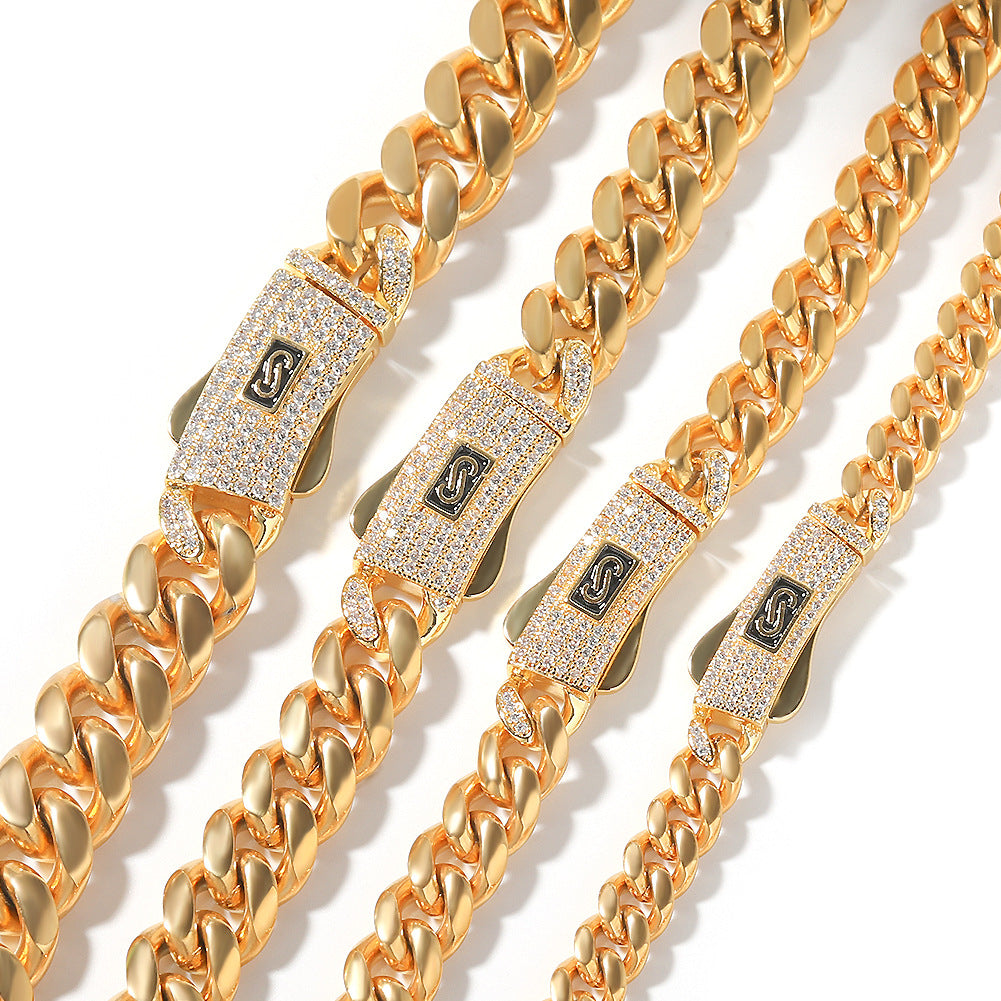 Hip-hop diamond-encrusted clasp smooth Cuban chain