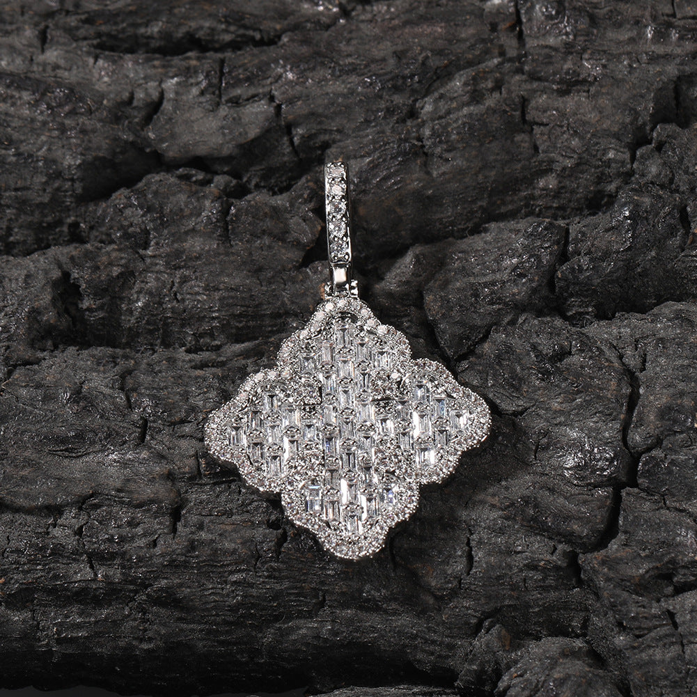 Full-diamond zircon four-leaf clover necklace