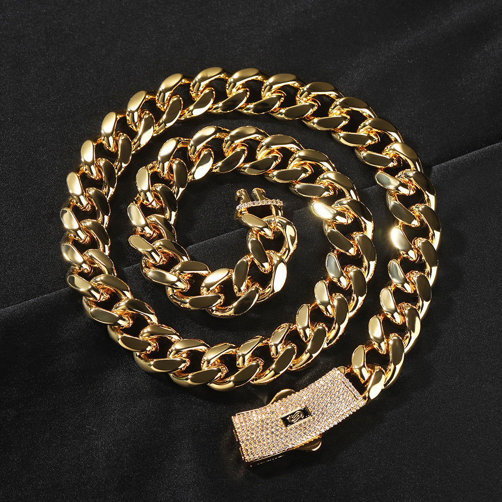 Hip-hop diamond-encrusted clasp smooth Cuban chain