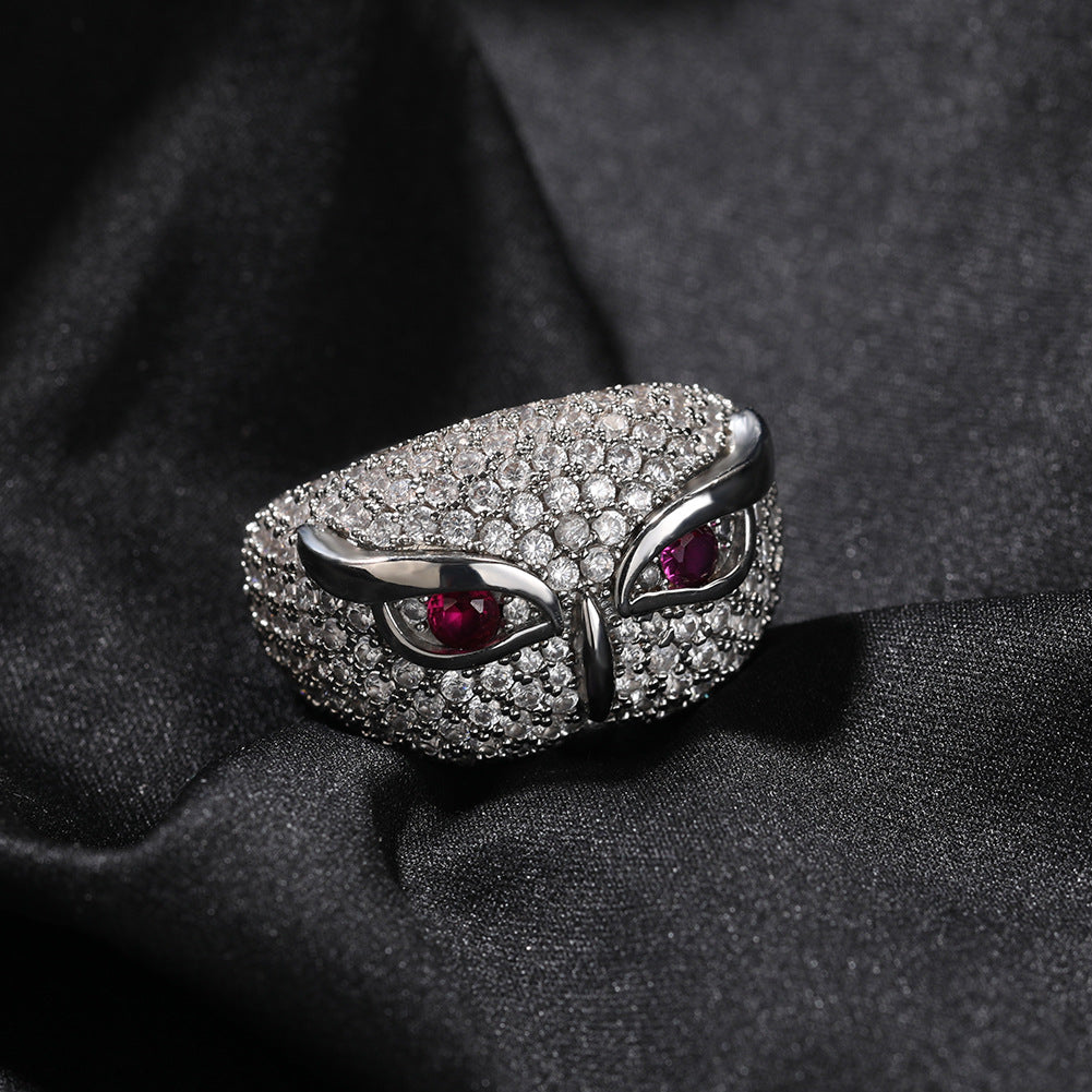 Hip-hop creative owl zircon-encrusted ring