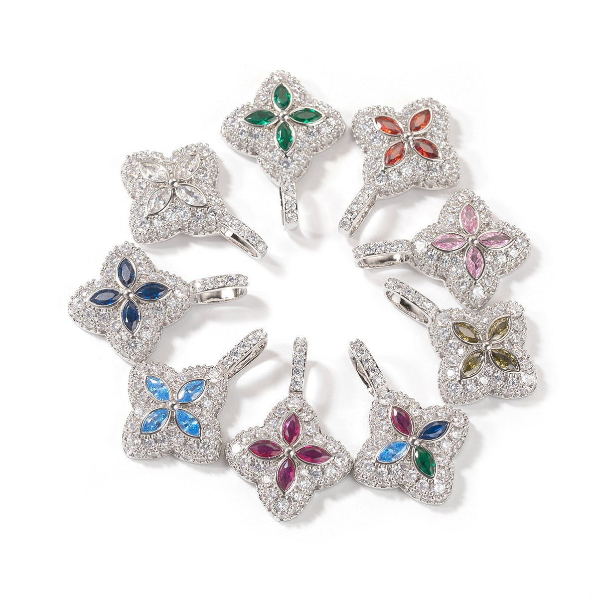 Cubic Zirconia Colorful Four-Leaf Clover Pendant