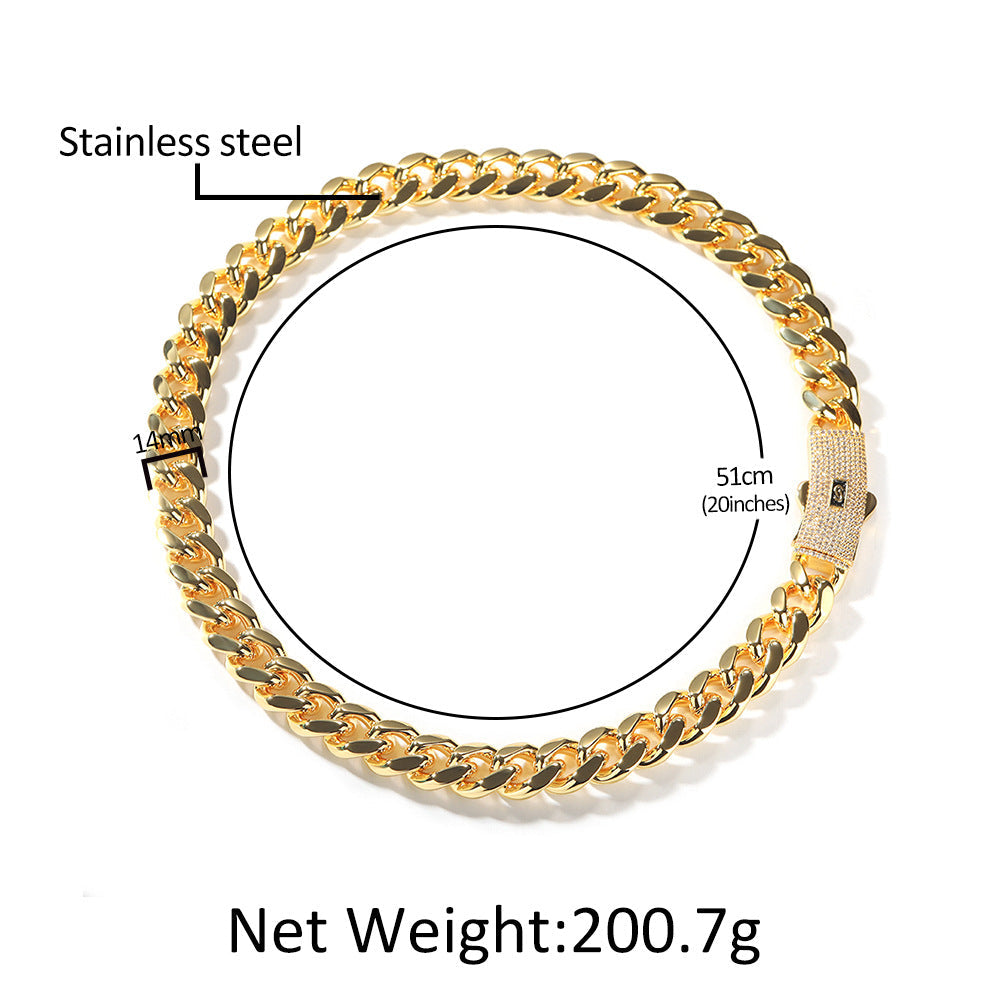 Hip-hop diamond-encrusted clasp smooth Cuban chain