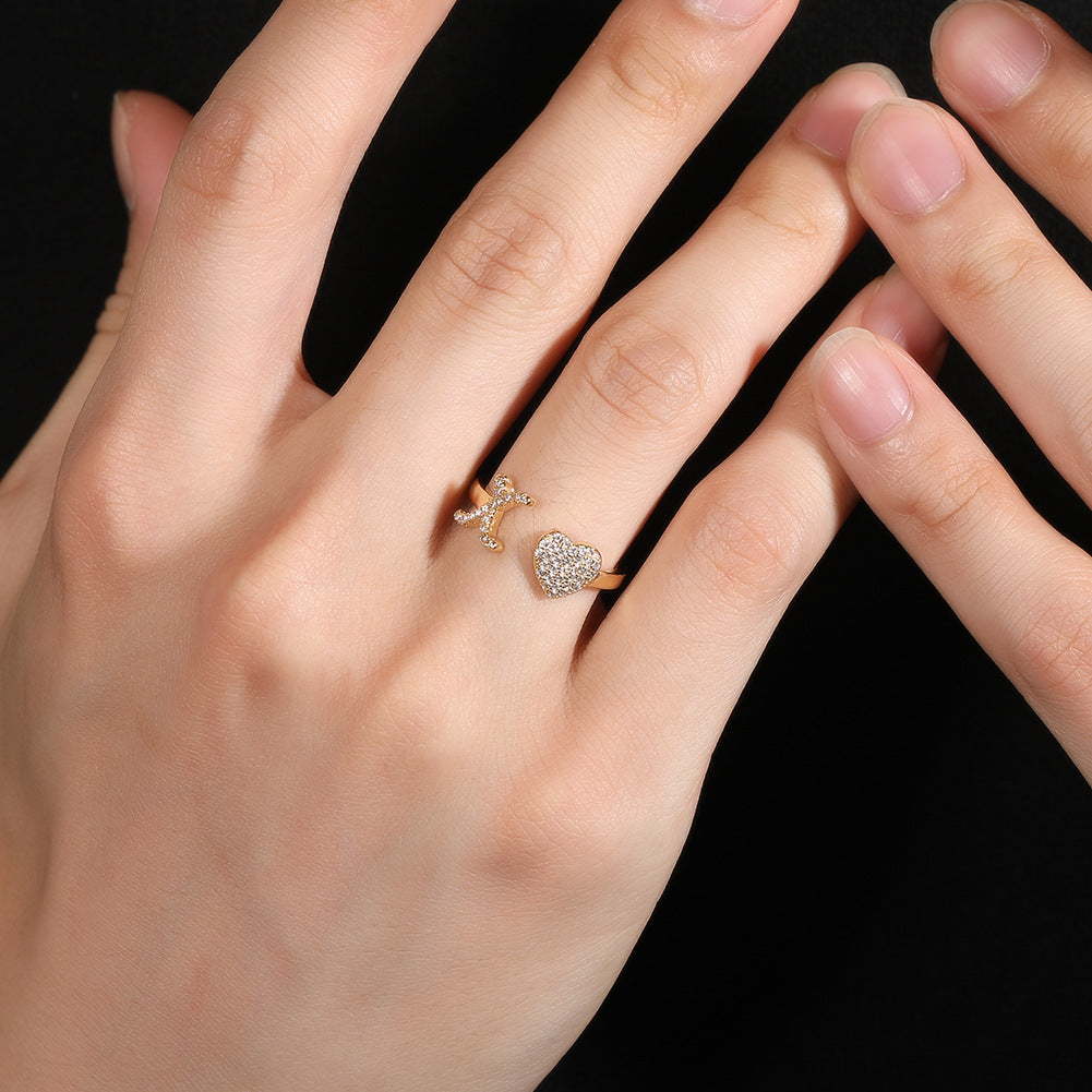 Hip-hop zircon-encrusted 26 English letters ring