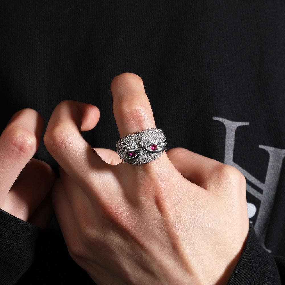 Hip-hop creative owl zircon-encrusted ring