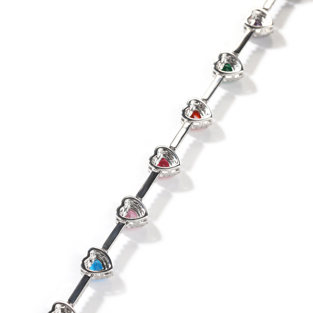 Hip-hop colorful heart-shaped adjustable bracelet and necklace