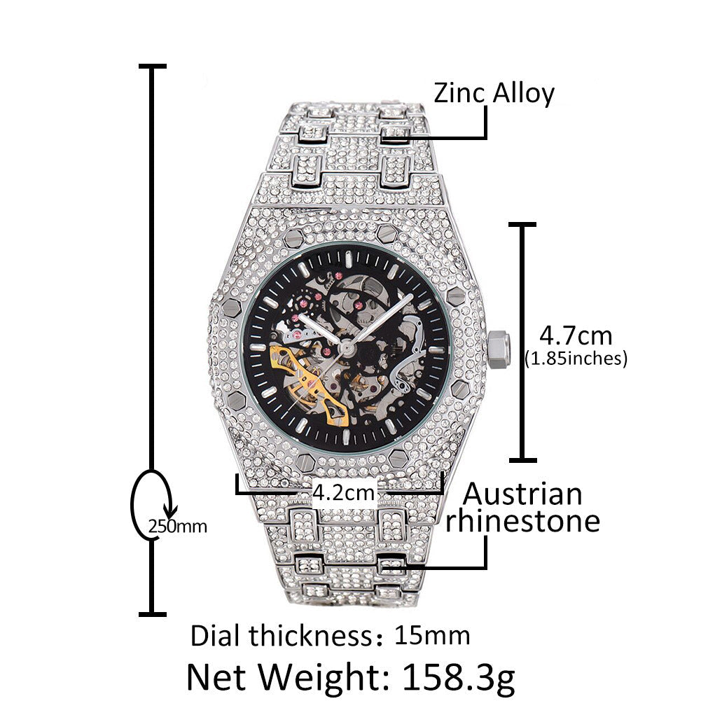 Hip Hop Full Diamond Hollow Case Mechanical Watch