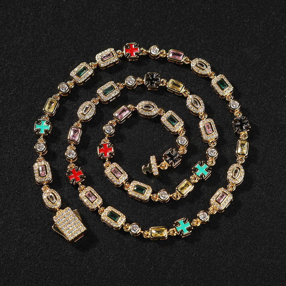 Hip-Hop Diamond-Encrusted 6mm Colored Gemstone Bracelet