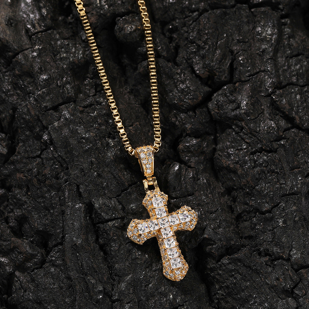Gold-plated, diamond-encrusted mini cross necklace