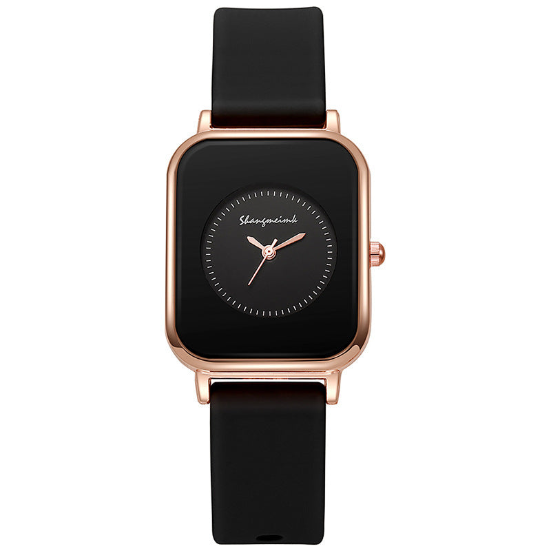 Casual square-shaped, elegant quartz silicone strap student watches.