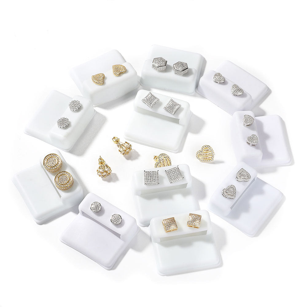 Hip Hop diamond-encrusted 925 silver stud earrings