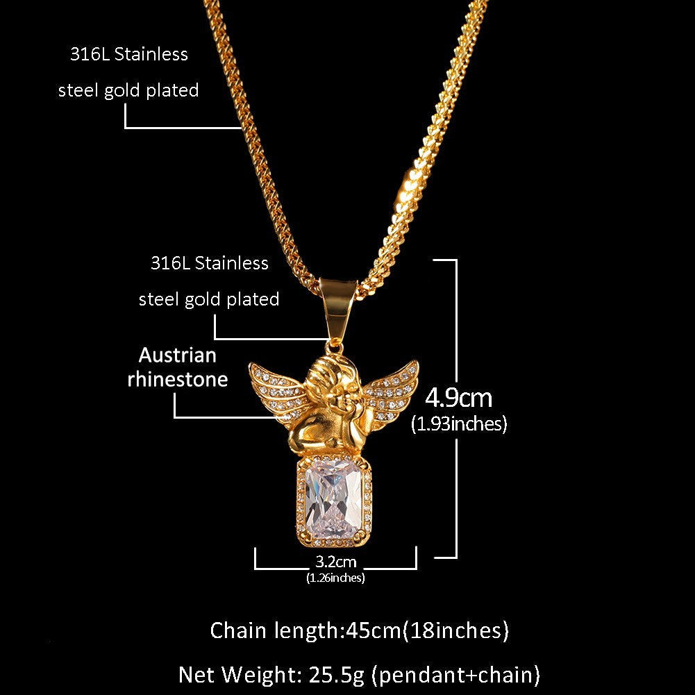 Hip Hop Winged Angel Pendant Necklace