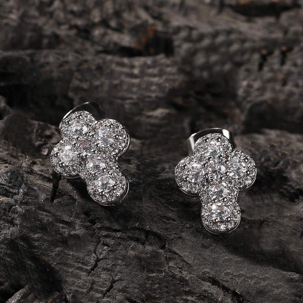 Hip-hop fashion diamond-encrusted cross stud earrings
