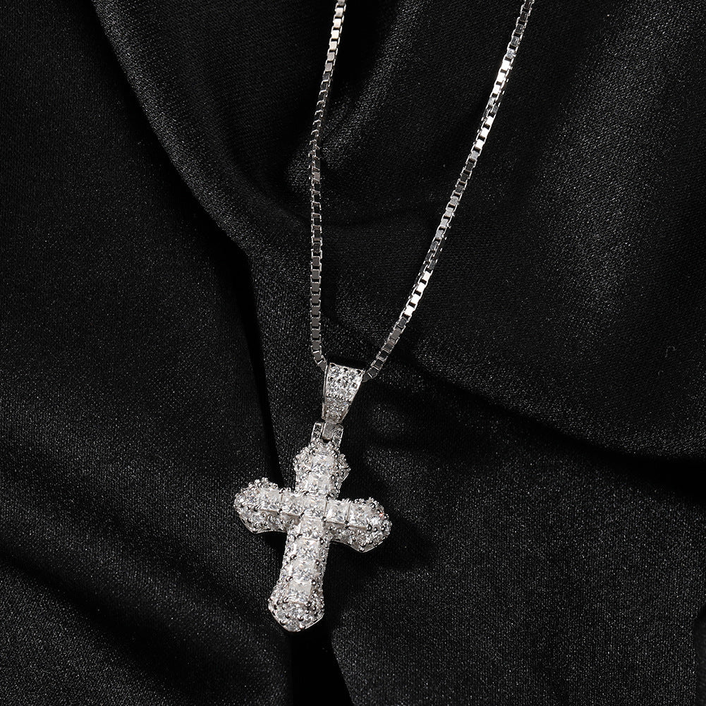 Gold-plated, diamond-encrusted mini cross necklace