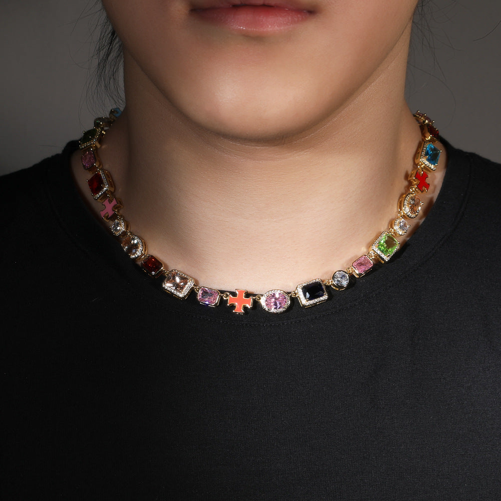 Exquisite diamond-encrusted colored gemstone bracelet and necklace