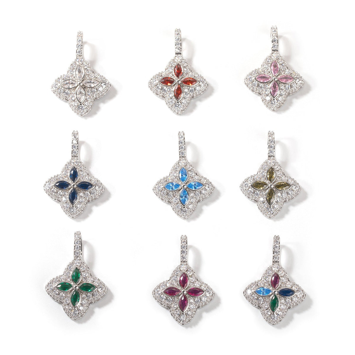 Cubic Zirconia Colorful Four-Leaf Clover Pendant