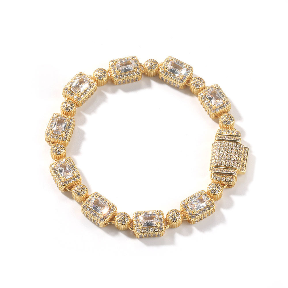 Copper inlaid pink zircon hip-hop bracelet