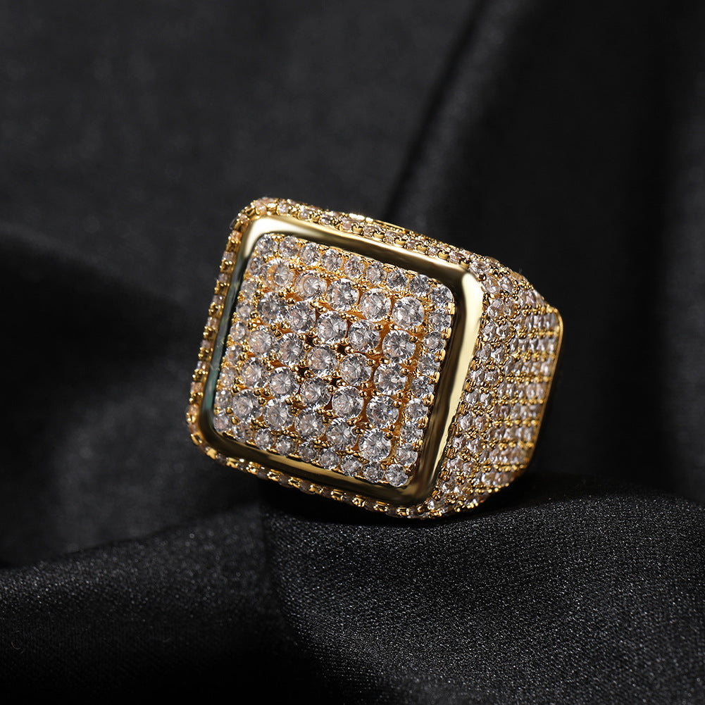Hip-hop large square ring with zircon