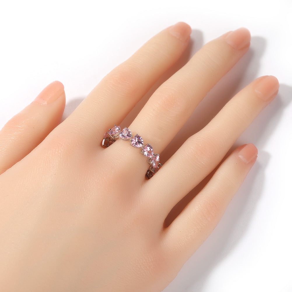 Hip-hop single-row heart-shaped zircon rings