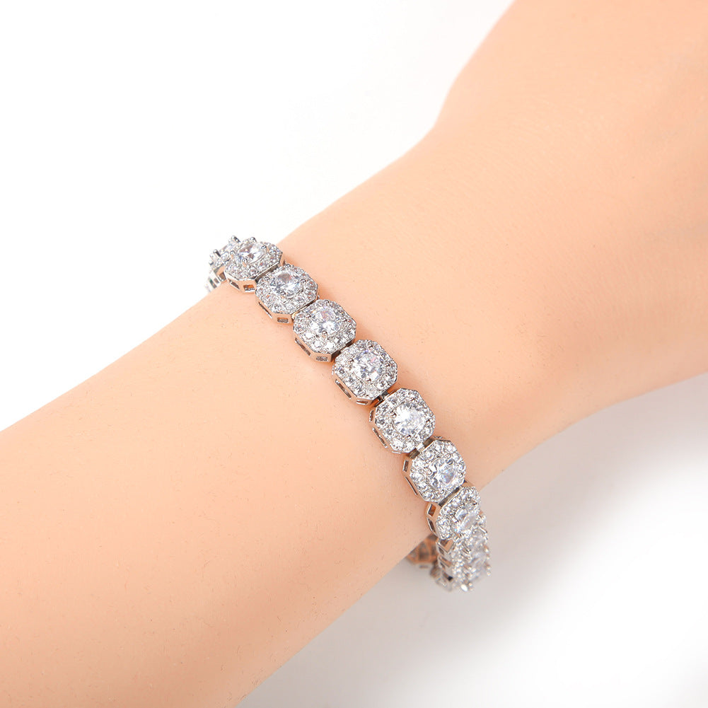 Hip-hop 9mm square rock candy zircon bracelet