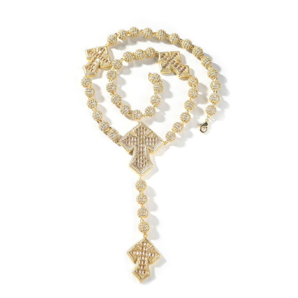 Hip Hop Beaded Zirconia Cross Necklace
